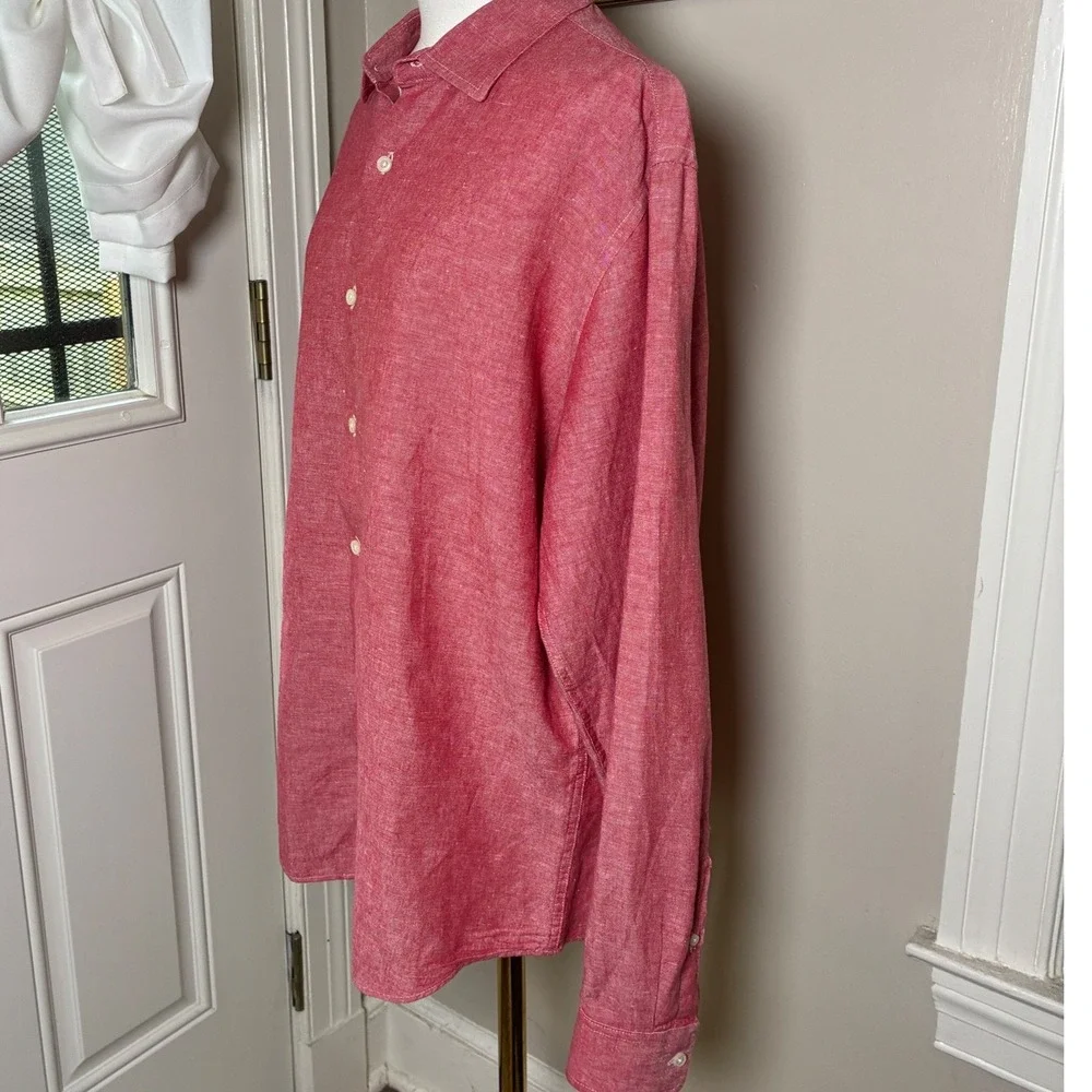 Banana Republic Slim Fit Linen Cotton Button Shirt Red Heather Men's L